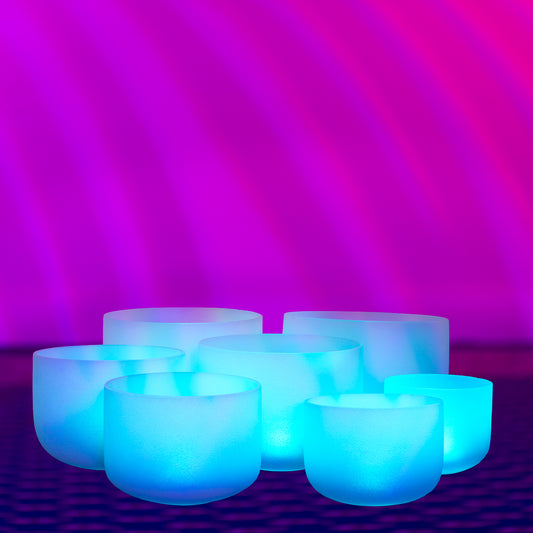 Unlimited Set of 7 Frosted Crystal Bowls - FULL CHAKRA SET WITH CASES (A = 432 Hz)