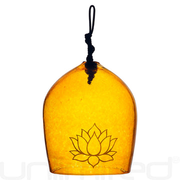 Shrader Made Glass Old Gold Bell with Lotus Symbol