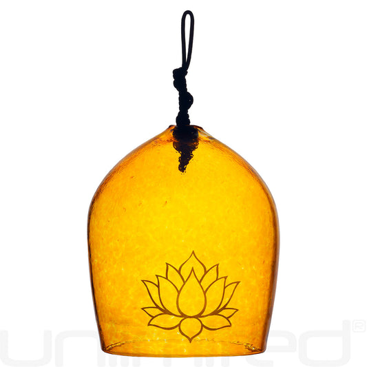 Shrader Made Glass Old Gold Bell with Lotus Symbol